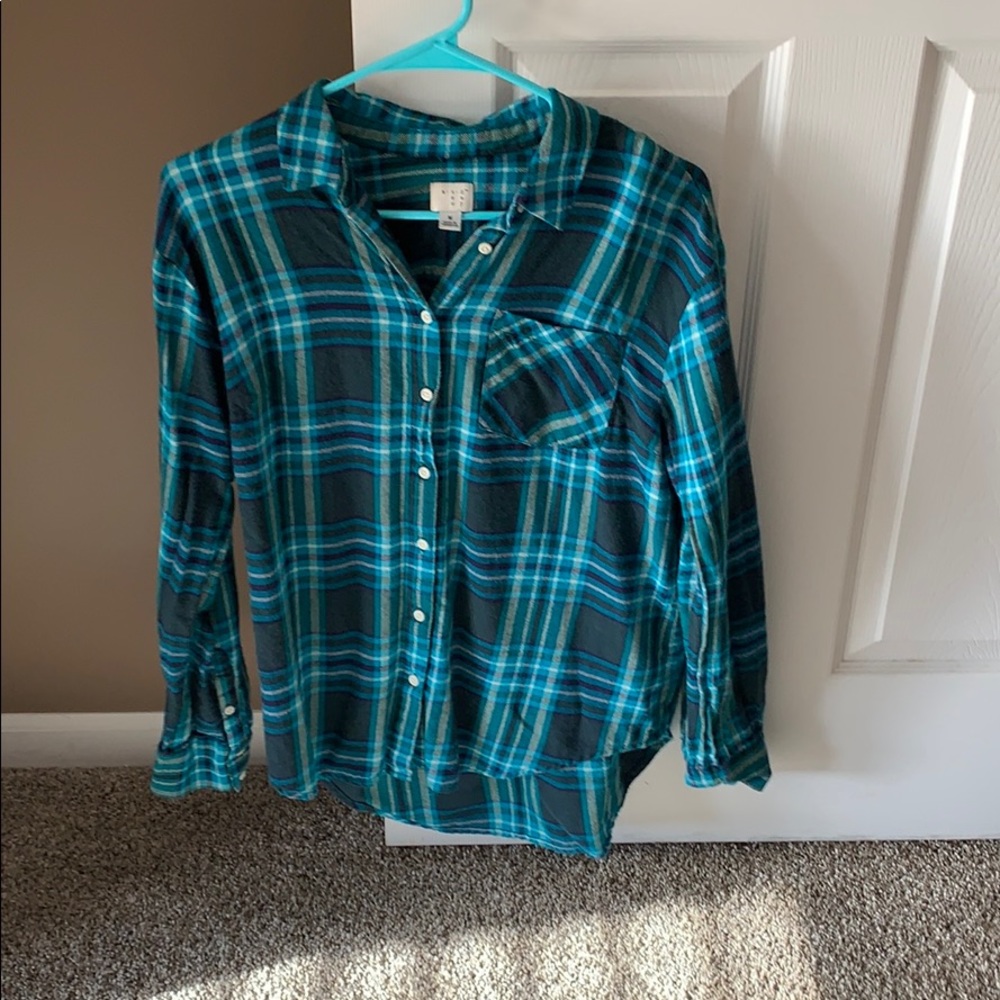 Teal and blue button down